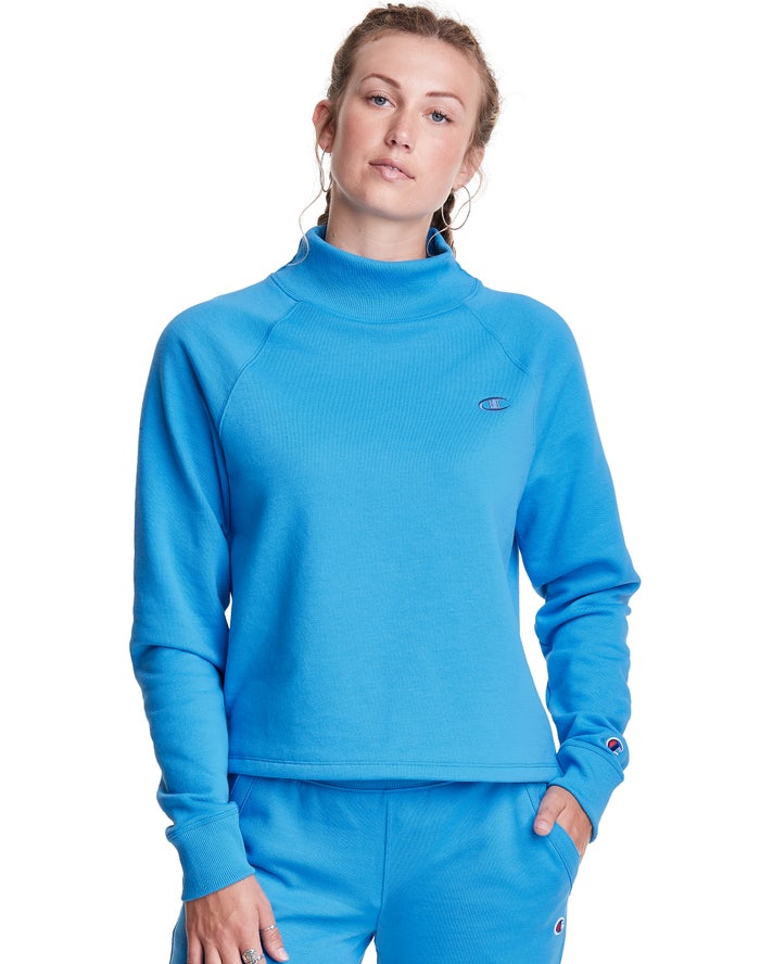 Hanorac Champion Powerblend Fleece Mock Neck Embroidered Logo Dama Albastri - Romania ENAUKWL-50